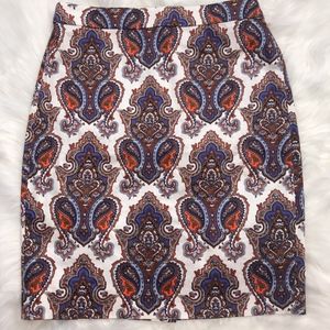 J Crew Factory Stretch Sz 4 Skirt Blue Paisley